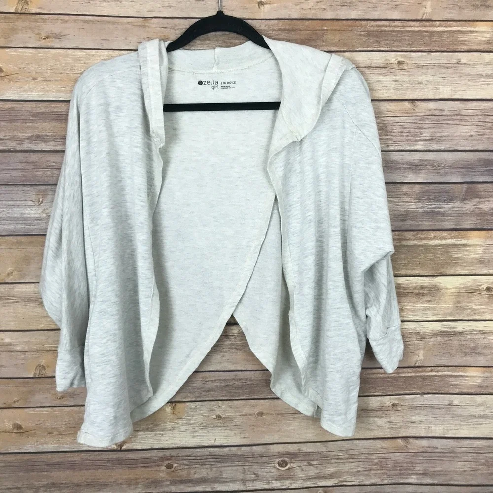 Zella‎ Sweater Girls L Cross Back Cardigan Dolman Sleeve Open Front 3/4 Sleeve